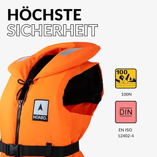 NOARD Rettungsweste für Kinder & Erwachsene geeignet – Seaside in verschiedenen Größen – EN ISO 12402-4 (100 N) (Orange, 20-30 kg)