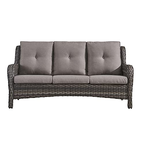 Hummuh 5 Pieces Outdoor Furniture Patio Furniture Set Wicker Outdoor Sectional Sofa With Swivel Rocking Chairs,Patio Ottomans #TOP1