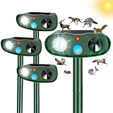4Pack Ultrasonic Animal Repellent Outdoor Deer Repellent Devices,Solar Cat Squirrel Repeller Motion Detection Rabbit Raccoon Squirrel Dog Repellent Deterrent with LED Flash Lights for Yard