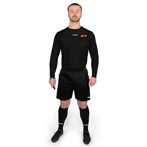 FORZA Football Referee Kit | Short or Long Sleeve Shirt, Shorts and Socks – Sweat‑Wicking Kit for Football Officials - 2 Colours (Long Sleeve, Black, XL)