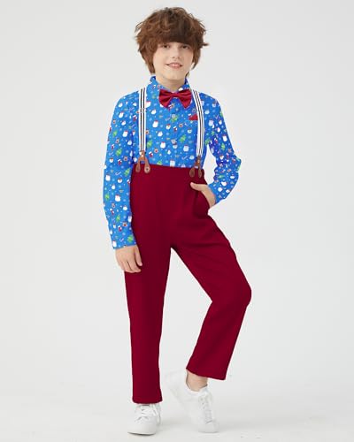 Image of DISAUR Boys Dress Clothes Wedding Ring Bearer Outfit Boy Formal Suits Dress Shirt with Bow Tie +Suspender Pants Set