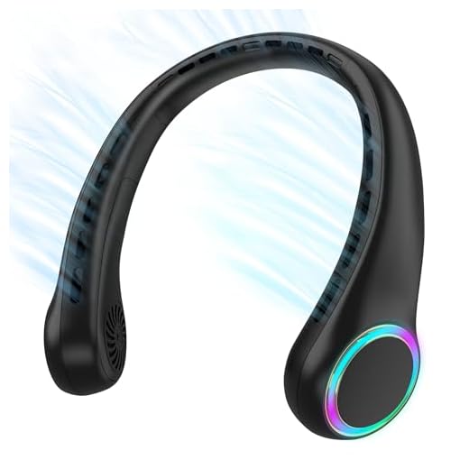ITSHINY Ventilador de Cuello, Mini Ventilador Portatil Sin Aspas, USB Recargable Bateria 4000 mAh con Ajustable 3 Velocidades Luz LED para Viajes Deporte Oficina Hogar
