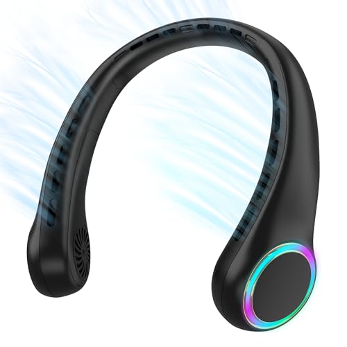 ITSHINY Hals ventilator, Tragbarer Ventilator Hals, leiser Mini USB Ventilator Klein Camping 4000mAh Ventilator Nacken mit 3 Geschwindigkeiten, LED-Licht für Frauen Mann Heim Büro Reisen Outdoor