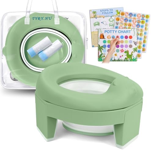 Töpfchen Toilettensitz Kinder ab 1 2 Jahre 3 in 1 Faltbarer Potty Training Weiches EVA Seat Baby AuBen Innen Tragbar Reisetoilette Reisetöpfchen mit Reisetasche und Einweg Müllsäck