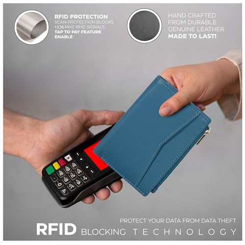Image of Oak Leathers Leather Wallet For Women - Small RFID Coin Purse Credit Card & ID Holder for Ladies, Gift for Women's, Bifold Wallets (Nappa Ottanio)