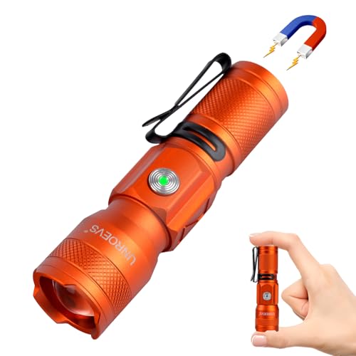 UNROEVS Mini Flashlight Zoomable with Magnetic Base,Z-Clip,