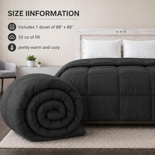 Image of Luxury Hotel Collection Cotton Comforter | All-Season Lightweight Quilt for Hot Sleepers | Plush, Breathable & Box-Stitched (Queen) Dark Grey
