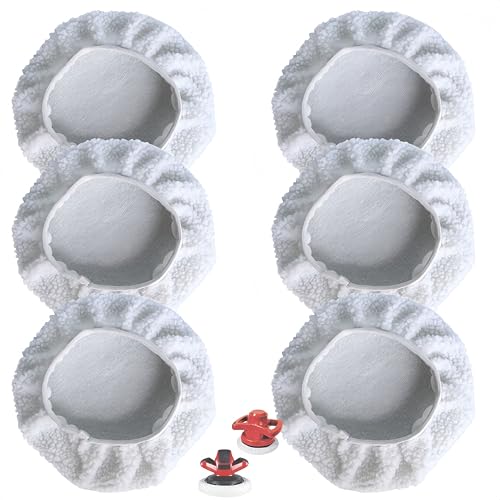 AnBoxiaodian Lot de 6 tampons de polissage en coton pour capot de voiture - En microfibre douce - Pour machine de polissage de 220 à 250 mm - Blanc
