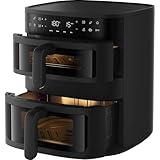 AEG Doppelkorb‑Heißluftfritteuse 11 L, 2 Fächer für Paralleles Frittieren Backen Grillen Dörren, Sichtfenster & Innenbeleuchtung, 8 Automatikprogramme, Spülmaschinenfest, Touch‑LED‑Display, AAFD11B