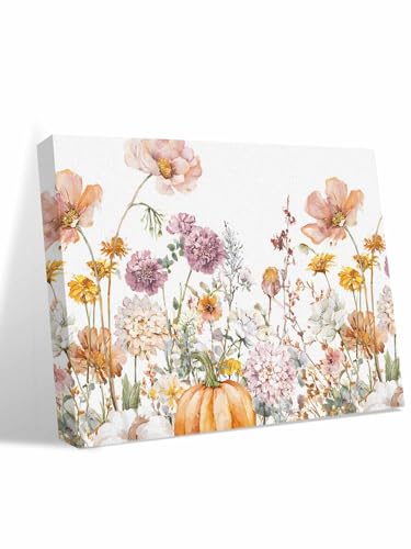 Thanksgiving Flowers Pumpkin Canvas Wall Art Prints Paintings Retro Floral