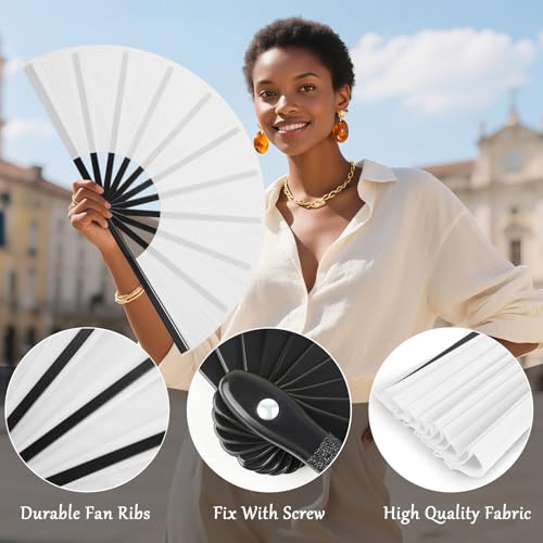 Vanchief Line Dancing Fans - 2pcs Large Clack Fans for Women - Foldable, Durable, and Stylish Hand Fans for Rave & Dance Performances （Black-White） by Vanchief - Image 2