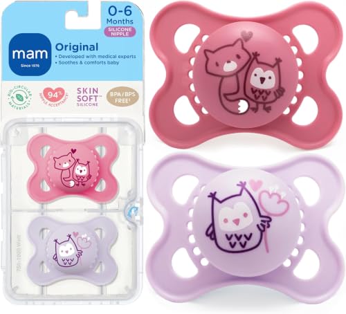 Image of MAM Original Matte Baby Pacifiers 0-6 Months,Binky for Babies,BPA-Free Skin Soft Silicone Nipple,Easy to Clean,Developed with Medical Experts,with Sterilizer Case,Made in Europe,2 Count (Pack of 12)