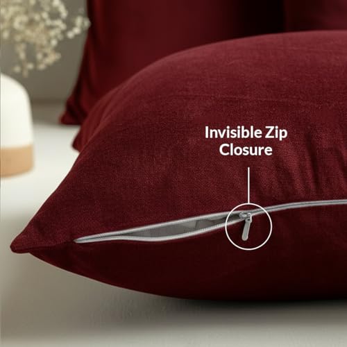 Image of HOMEMONDE Velvet Cushion Covers Set of 5-20x20 Inch Decorative Pillow Cover for Sofa, Couch, Chair, Dark Red