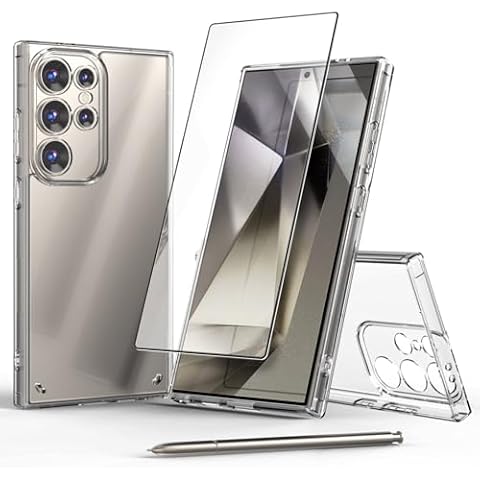 VVUPIC for Samsung Galaxy S24 Ultra Case Clear, [with Tempered Glass Screen Protector+Built in Camera Protector] [Non-Yellowing] Drop Protection Slim Hybrid Protective Case Cover
