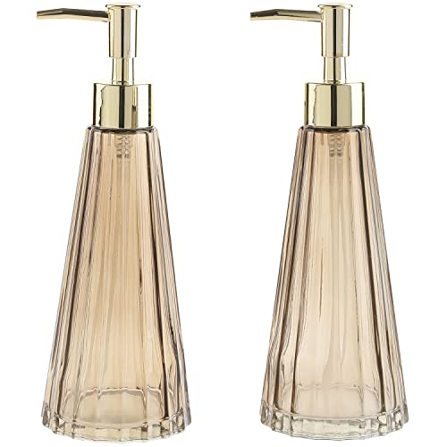 Mygift Vintage Smoked Glass And Brass Liquid Soap/Lotion Pump Dispenser With Vertical Ribbed Design, Set Of 2 #TOP5