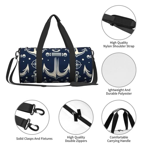 Sports Duffel Bag Nautical-Maritime-Navy Foldable Travel Tote Bag Weekender Sleepover Carry On Bag4