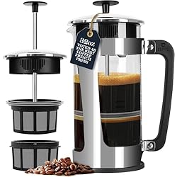 ESPRO Plus P5 French Press Coffee Maker – Patented Double Micro-Filter for Grit Free Brew, Heat-Resistant Thicker Borosilicate Glass Coffee Press – (32 oz)