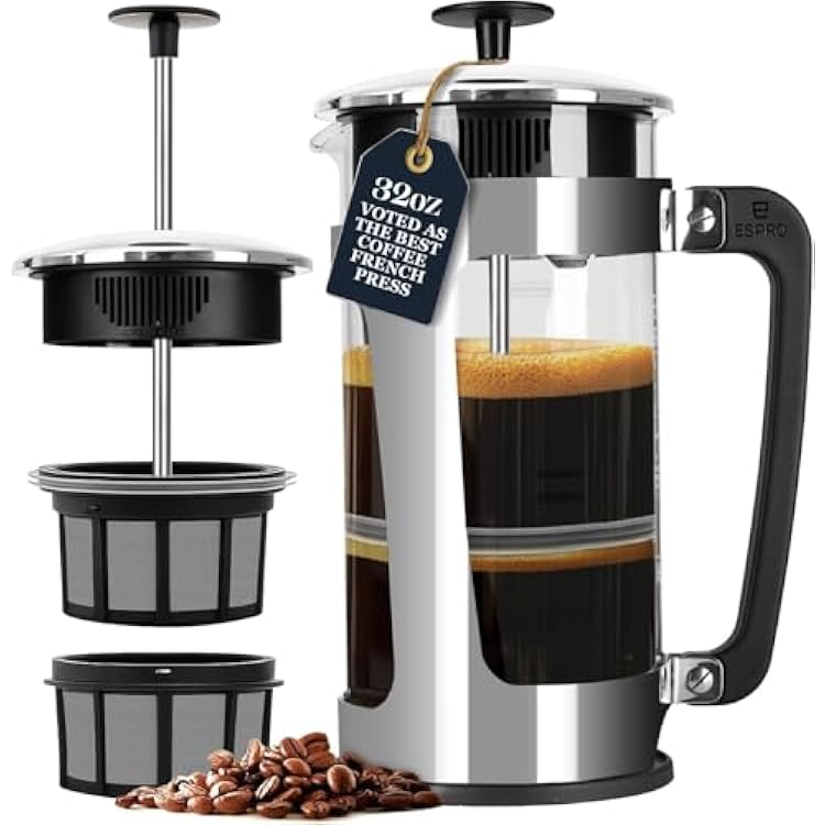 ESPRO French Press Bundle - P5 Stainless Steel French Press with 100 Count Coffee Paper Filters