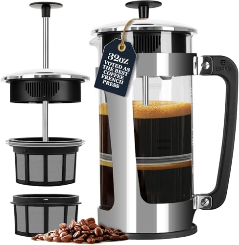 ESPRO P5 French Press Coffee Maker – Patented Double Micro-Filter for Grit Free Brew, Heat-Resistant Thicker Borosilicat - Detailed View