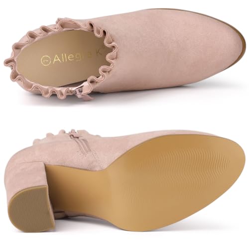 Allegra K Allegra K Women's Ruffle Block Heel Dust Pink Ankle Boots 7.5 M US