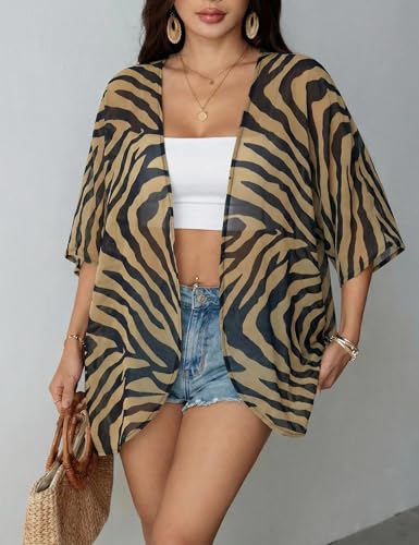 Image of Chunoy Women Floral Beach Wear Cover Up Chiffon Kimono Cardigan Open Front Blouse Beach Resort Wear for Swimwear 2026