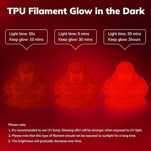 Image of AMOLEN 95A TPU 3D Printer Filament, 1.75mm Glow in The Dark Red, Soft TPU Flexible 3D Printing Filament, High Hardness & Resilience, Best with UV Lamps, 1kg Spool(2.2lbs), Fit Most 3D Printers