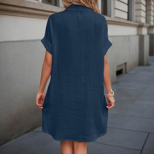 Robe chemise mi-longue à boutons et manches courtes style décontracté