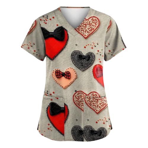 OIOLOYJM Printed Scrub Tops Women V Neck Short Sleeve Plus Size Scrubs for Womens Nursing Uniforms Shirts with Pockets