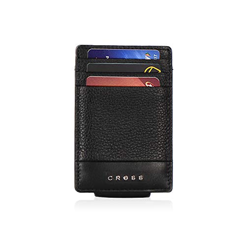 Image of Cross Leather Men's Money Clip Wallet | 3 Card Slots | 1 Multi-Purpose Slip-in Solts | Magnetic Closure Money Clip- Black | Premium Design | Lightweight | Genuine Leather