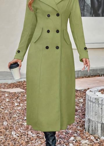 chouyatou Women's Winter Double Breasted Wool Coat Business Casual Long Sleeve Midi Long Winter Pea Coat3
