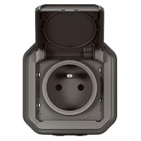 LEGRAND - Wasserdichte Steckdose IP55 mit Erde Plexo 2P + T 16 A – komplett mit Klappe – für Aufputzmontage – – Anthrazit – Ansicht 2