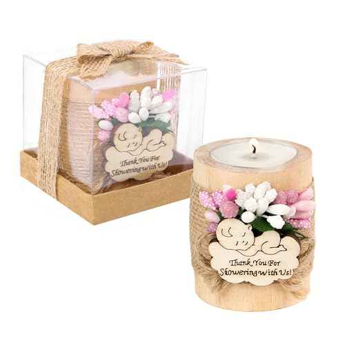 Ju's Favors Wooden Candle Holders (Set of 10), Baby Shower Favors, Candle Favors for Guests, Baby Christening Party Favors for Guests.(Light brown-pink)