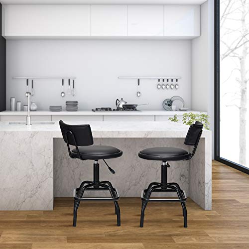 Costway Adjustable Height Bar Stool, 360 Degree Swivel, Modern Guitar Stool For High Ergonomic Seating, With Pu Leather Cushion, Heavy Duty Steel Frame For Bar, Shop And Music, Garage, Black #TOP1