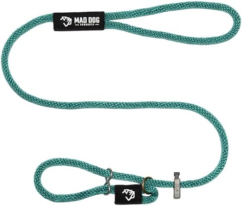 Mad Dog Products Easy Leader Dog Leash 3/8" x 8' Teal Signature Rope - Made in USA Slip Lead with Figure 8 Attachment