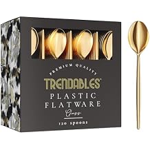 Gold Plastic Spoons Disposable Silverware 120 Pack Gold Plastic Cutlery Set Disposable Gold Silverware Set - Beautiful Gold Plastic Silverware Plastic Utensils Set Gold Spoons By Trendables