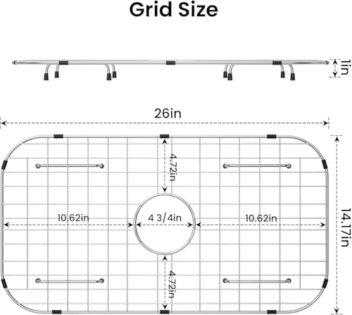 Sink Protector Grid 26-1/16 x 14-1/16,Centered Drain with Corner Radius 3-1/2, Stainless Steel Material(Centered Drain)