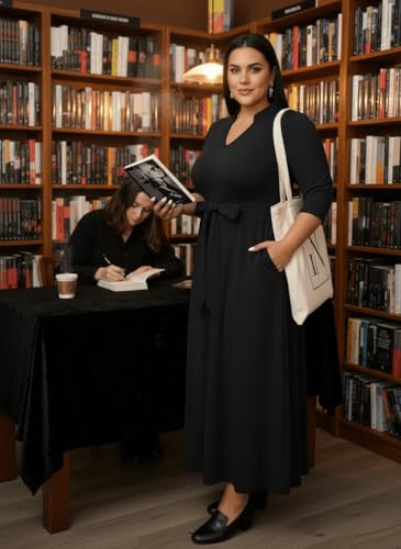 Image of FANDEE Maxi Dress for Women, Casual V Neck 3 /4 Sleeve Long Dresses with Pockets