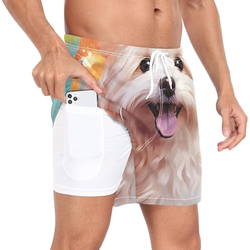 Bolaz Mens Swim Trunks Quick Dry Swim Shorts with Pockets Liner Dog Maltese3