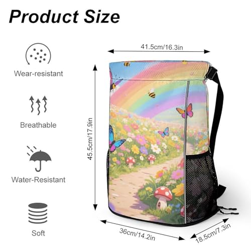 Small Gym Bag Rainbow Flower Sea Printed Drawstring Gym Bag for Men Lightweight Waterproof Drawstring Backpack for Women with Shoe Compartment for Travel Tourism Work And Fitness2