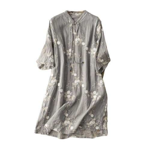 Robe courte vintage chic en coton léger style bohème brodé