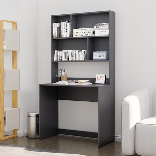 Image of Bniture Wooden Study Table for Home | Engineered Wood Study Table with Book Shelf | Multi Purpose Computer Desk for Writing & Study | Laptop Table for Study Room, Office & Workstation | Slate Grey
