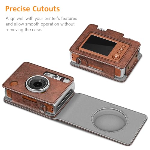 Fintie Protective Case for Fujifilm Instax Mini EVO Camera - Premium Vegan Leather Bag Cover with Removable Adjustable Strap, Vintage Brown - Thumbnail 3