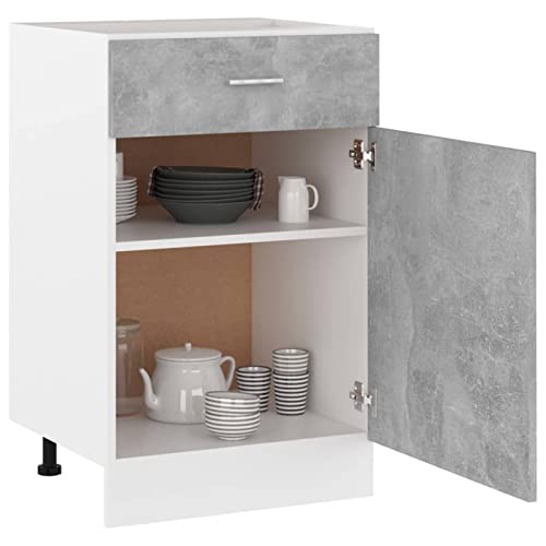 Mogou Schubunterschrank, Küchenunterschrank, Küchenschränke, Küchenmöbel, Unterschrank, Kitchen Furniture, Betongrau 50x46x81,5 cm Spanplatte - Image 5