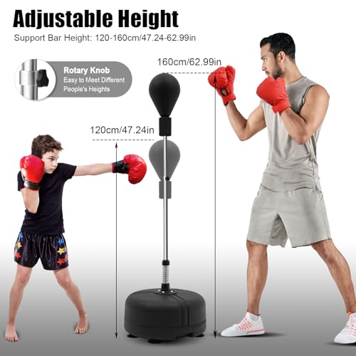 120cm-160cm Saco de boxeo negro de pie ajustable con base para adultos, saco de entrenamiento de boxeo, pera de boxeo ajustable, soporte de boxeo independiente (Negro) - imagen 3