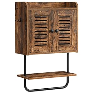 HOOBRO Medicine Cabinet, Double Doors Bathroom Wall Cabinet with Towel Bar, Adjustable Shelf, 2 Hooks, Over The Toilet Storage Cabinet, for Bedroom, Kitchen, Rustic Brown BF46CW01 HOOBRO Medicine Cabinet Double Doors Bathroom Wall Cabinet with Towel Bar Adjustable Shelf 2 Hooks Over The Toilet Storage Cabinet for Bedroom Kitchen Rustic Brown BF46CW01