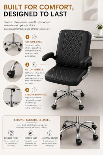Image of Furnitures Flip Executive Office Chair with Flippable Pillow | Ergonomic Leatherette Computer Chair | Height Adjustable Revolving Chair with Chrome Base |, Black