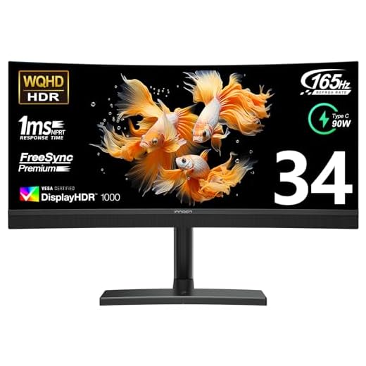 INNOCN 34 Inch Curved Ultrawide Gaming Monitor Mini LED 3440 x 1440p 165Hz PC Computer Gaming Monitor, USB Type C Power Delivery, HDMI, DP, Stereo Speakers, Charger Pad, Black