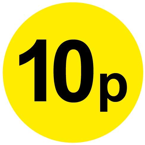 Permanent Adhesive - Black & Yellow 30mm Price Stickers/Labels from 10p to £5.25, 200, 10p — image 1