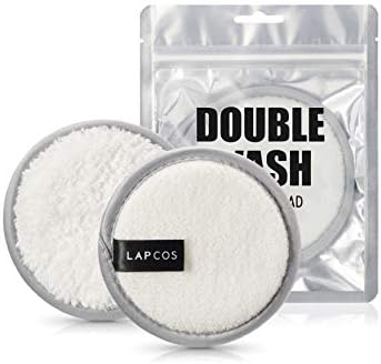 LAPCOSMakeup Removal Double Wash Cleansing Pad, Dual Sided Daily Use Wipe for Exfoliation and Clear Skin, Eco Friendly Washable Face Cloth, 2 Pack