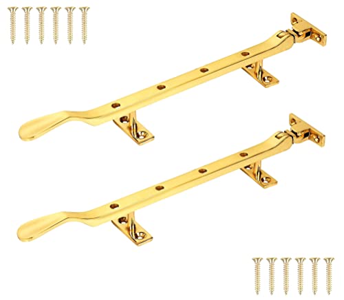 TERF® 250mm Heavy Duty Traditional Victorian Style Polished Brass Window Casement Stay Spoon Style 250mm (10 inch) including Fixing Screw - Pack of 2